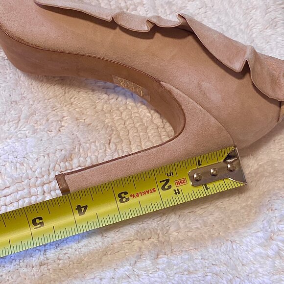 Beige Suede Ruffled Pump Heel - Picture 9 of 10